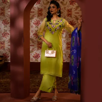 AS-SIRAT | Stitched 3 Pc | Lime Green